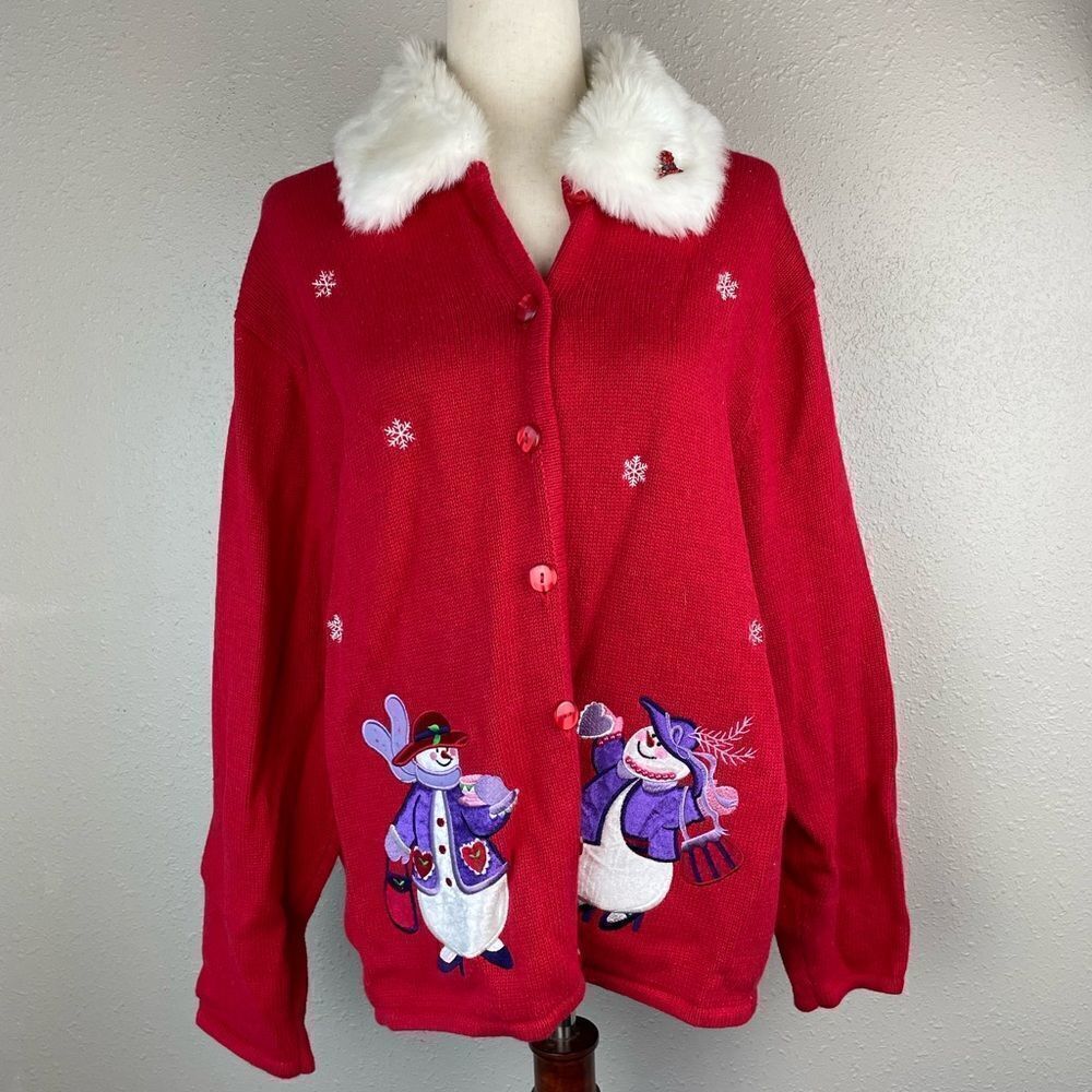 Anthony Richards Holiday Snowman Cardigan Sweater Size 1X EUC